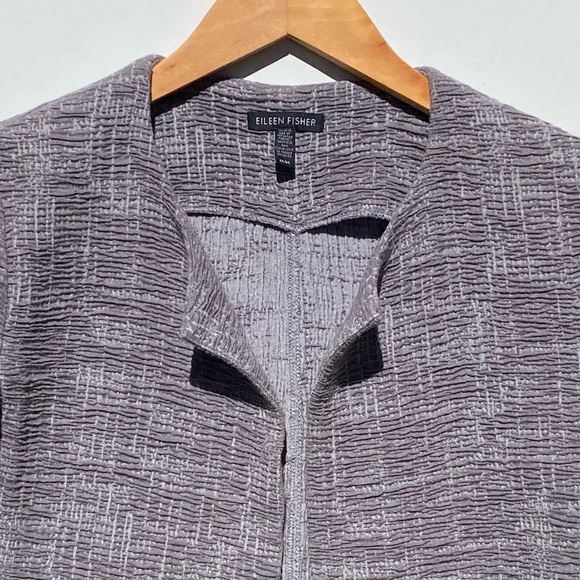 EILEEN FISHER Women’s Gray Textured Knit Open Front Duster Jacket with Pockets M - Picture 3 of 6